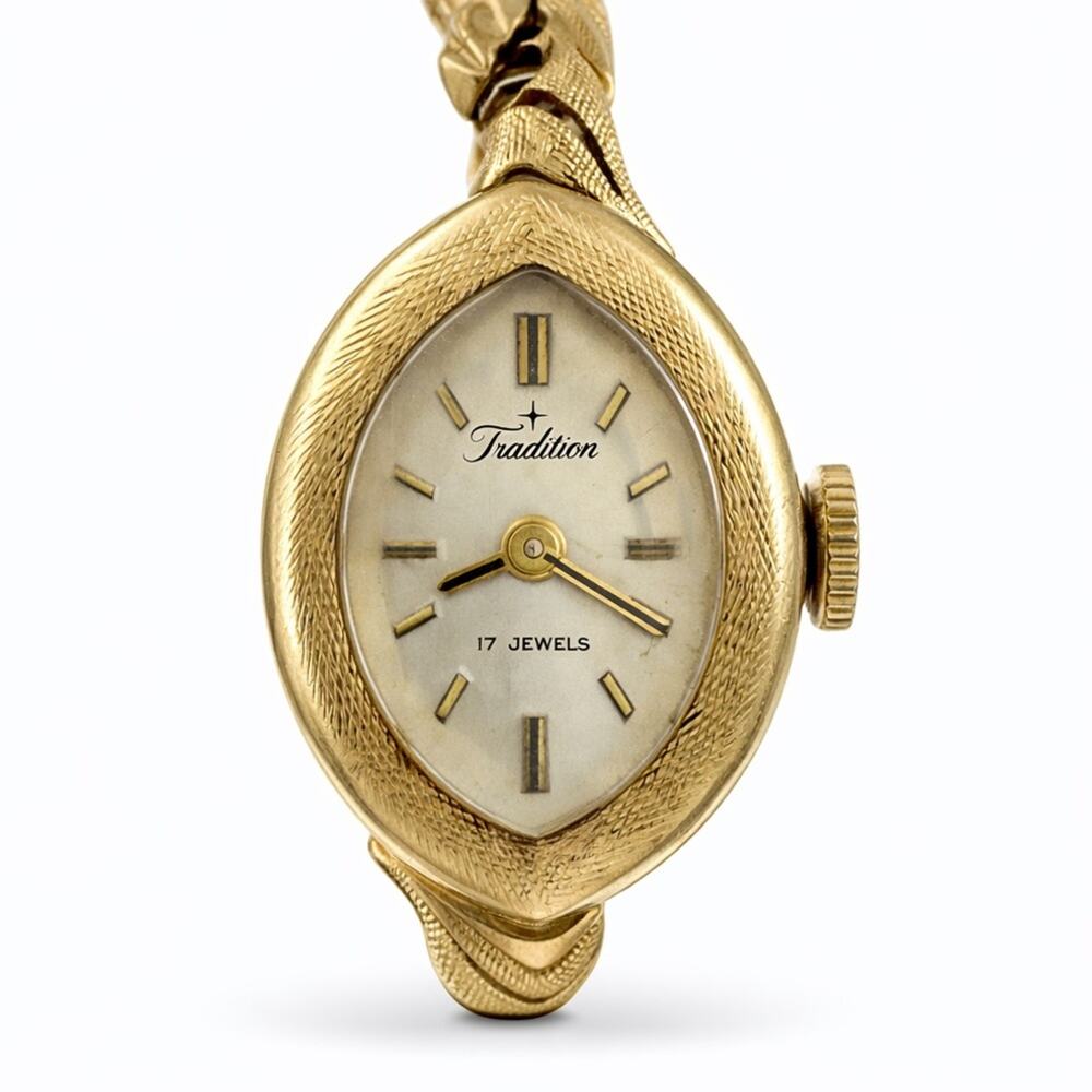 Vintage 1960s Tradition Swiss 14K Gold Watch 17 Jewels Hand-Wind Working Ladies - Picture 4 of 10